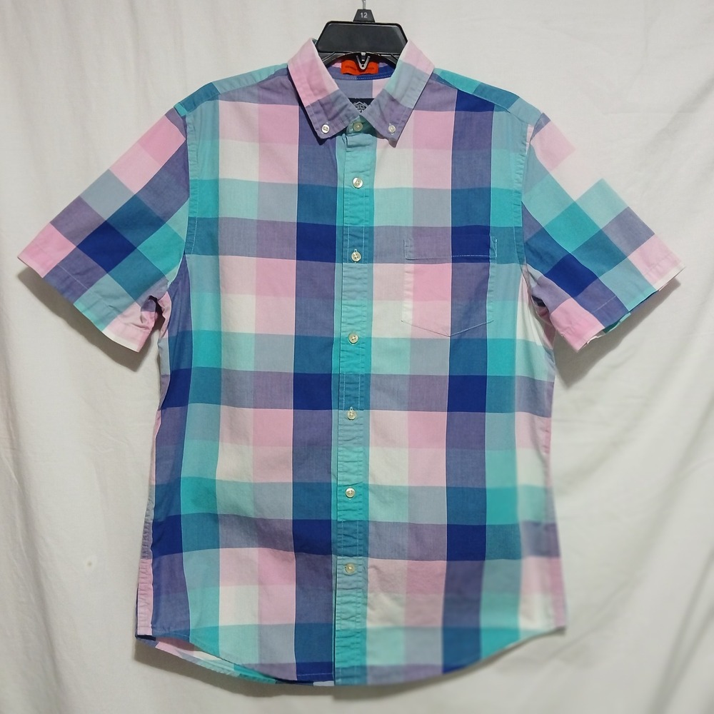 St John's Bay Comfort Stretch Plaid Short Sleeve Button Down Shirt M‎